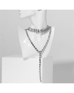 Колье «Вечернее» три ряда, цвет белый в серебре, 45 см Qf