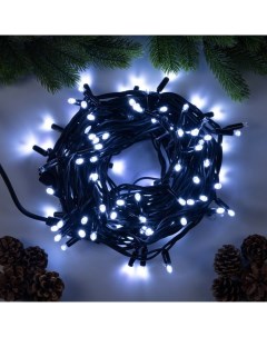 Гирлянда «Нить» 10 м, IP65, УМС, тёмная каучуковая нить, 100 LED, свечение белое, мерцание, 220 В Luazon lighting