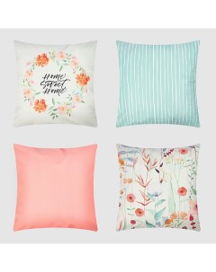 Набор декоративных наволочек «Flowers» - 4 шт., 40×40 см, велюр Этель