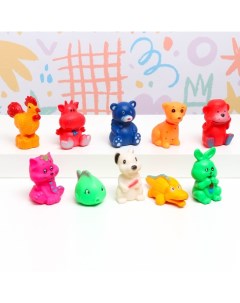 Игрушка-пищалка для купания в ванне «Животные», 10 шт., резиновые, 10 см Uztoy
