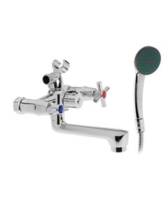 Смеситель для ванны ZEIN Z4051, короткий излив, кран-букса латунь 1/2", душевой набор, хром Zein