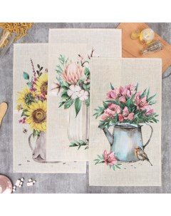 Набор полотенец «Букеты» 45×70 см - 3 шт., репс 167 г/м², хлопок Этель