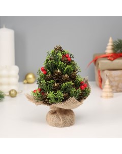 Искусственная ёлка настольная «. Заснеженная с зеленью и ягодками», 18×10 см, ветки отгибаются Зимнее волшебство