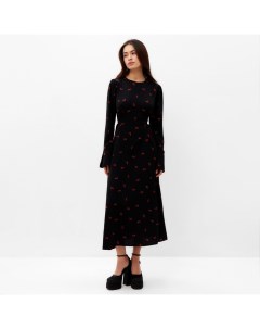 Платье с завязками на талии миди женское Flower, размер 42, чёрное Mist