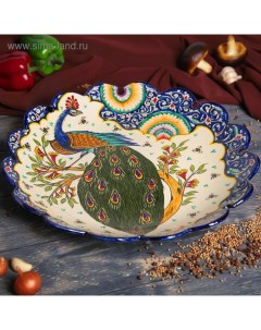 Ляган узбеский Риштанская Керамика «Жар птица», d=41 см, синий Шафран