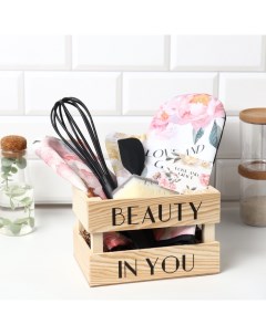 Кухонный набор «» Love and grace: полотенце, варежка-прихватка, лопатка, венчик, губка Этель