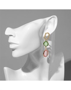 Серьги со стразами «Блум» овал с кругом, цветной в золоте Qf