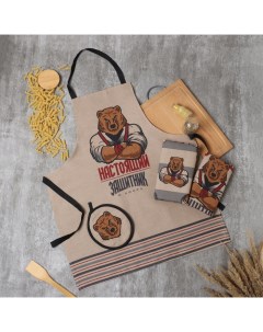 Кухонный набор «. Настоящий защитник» (3 предмета): фартук 70×60 см, прихватка 20×20 см, полотенце 35×60 см-2 шт. Доляна