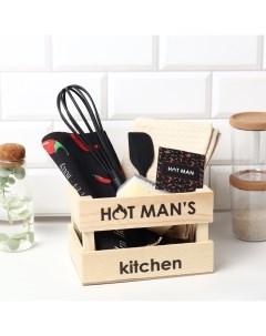 Кухонный набор «» Men's set, полотенца 2 шт., кухонная лопатка, венчик, губка Этель