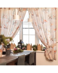 Комплект штор для кухни с подхватами Christmas forest 145×180 см-2 шт., габардин Этель