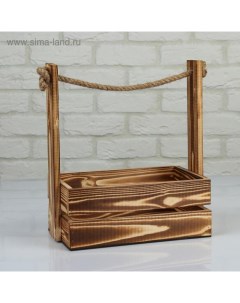 Кашпо для цветов «Аром», 30×15×25.5 см, деревянное, ручка - канат, обожжённое Дарим красиво