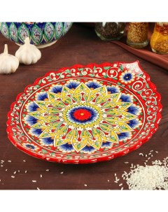 Ляган узбекский Риштанская Керамика «Лодка», d=31 см, красный Шафран