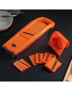 Овощерезка, с 6 насадками, овощедержателем и контейнером, оранжевая Libra plast