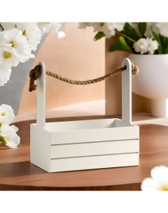 Кашпо для цветов «Аром», 30×15×25.5 см, деревянное, ручка - канат, белое Дарим красиво