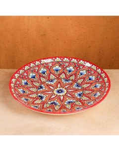 Ляган узбекский Риштанская керамика «Узоры», для плова, d=32 см, красный Шафран