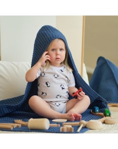 Полотенце - уголок вафельное «» Boho, 120×120 см, хлопок 100%, синее Крошка я