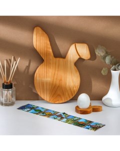 Пасхальный деревянный набор, подставка для яиц заяц 1 ячейка, сервировочная доска, термонаклейки 7 шт., берёза Adelica