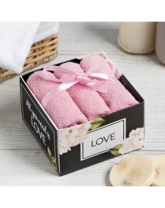 Набор махровых салфеток "С любовью" 30х30 см -3 шт, хлопок, 340г/м3 Этель