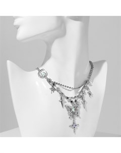 Колье «Бабочка» звёзды, цвет белый в серебре, 40 см Qf