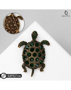 Брошь «Черепаха» с хвостиком, цвет изумруд в чернёном золоте Qf