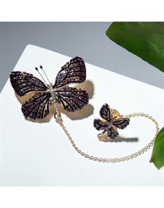 Брошь со значком на цепочке «Бабочка», фиолетовая в золоте Qf