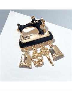 Брошь «Швейная машина» с подвесками, цвет чёрный в золоте Qf