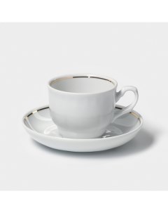 Чайная пара Добрушский завод «Бельё»: 2 предмета: чашка 250 мл, блюдце d=15 см, фарфор, белая Добрушский фарфоровый завод