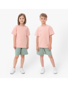Костюм детский (футболка, шорты), бежевый/олива, рост 104 см Minaku