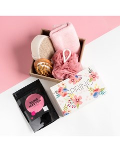 Подарочный набор «» Spring, полотенце 30×60 см, мочалка, массажёр Этель