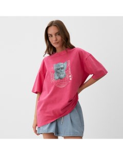 Футболка из вареного хлопка женская Streetwear, розовая, размер L Mist