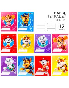 Набор тетрадей 20 штук, 12 листов, в клетку и линейку, обложка мелованный картон, Щенячий патруль Paw patrol