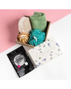 Подарочный набор «» Eucaliptus полотенце 30×60 см, мочалка, массажёр Этель