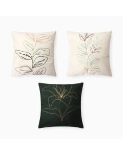 Чехол на подушку 3 шт. «. Цветы», 40×40 см, велюр Этель