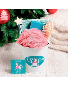 Новогодний подарочный набор «» Chilltime, 5 предметов, полотенце, мочалка, расчёска Этель