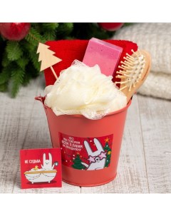 Набор подарочный новогодний «. С новым годом!», 6 предметов, полотенце, мочалка, расчёска Этель