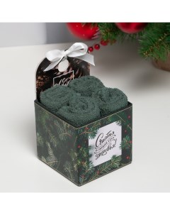 Набор новогодних махровых полотенец «. Счастья и здоровья», 30×30 см - 4 штуки, хлопок 100% Этель