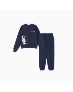 Костюм детский с начёсом (свитшот, брюки) : astronaut, синий, рост 128 см Minaku