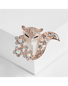 Брошь «Лиса» в цветах, цвет белый в золоте Qf