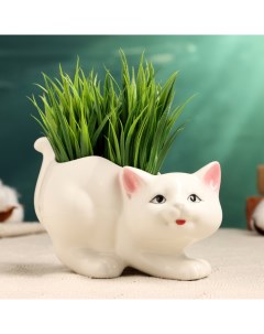Горшок для цветов «Кошка», керамический, 250 мл, 15×7.5×10 см, белый Take it easy