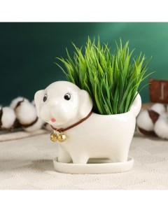 Декоративный горшок для цветов «Щенок», 200 мл, 13×7×10 см, керамический, белый Take it easy