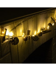 Гирлянда «Нить» 1.5 м роса с насадками «Заснеженные шишки», IP20, серебристая нить, 30 LED, батарейки CR2032×2 (в комплекте), свечение тёплое белое Luazon lighting