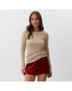 Пижама женская (лонгслив, шорты) «Бархат», размер 40-42, цвет бордовый, бежевый Kaftan