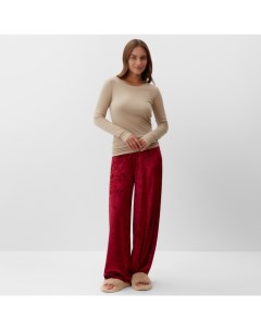 Пижама женская (лонгслив, брюки) «Бархат», размер 48-50, цвет бордовый, бежевый Kaftan