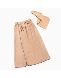 Набор для бани и ванной «. Бантик», полотенце - парео 75×120 см, чалма, коричневый Этель