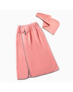 Набор для бани и ванной «. Бантик», полотенце - парео 75×120 см, чалма, персиковый Этель