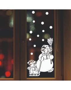 Декоративная наклейка для окон «Снеговик на санках», 45×65 см Houseinterio