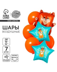 Воздушные шары, букет «С днём рождения. Сиба-ину», набор 7 шт. Страна карнавалия