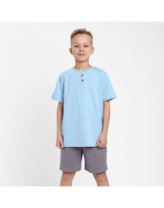 Комплект для мальчика (футболка, шорты), светло-голубой/серый, рост 140 см Minaku
