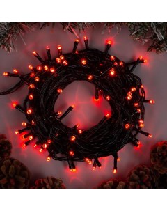 Гирлянда «Нить» 10 м, IP20, тёмная нить, 100 LED, 8 режимов, 220 В, свечение красное Luazon lighting