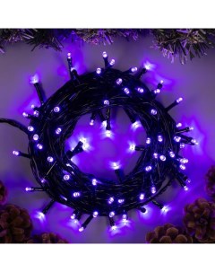 Гирлянда «Нить» 10 м, IP20, тёмная нить, 100 LED, 8 режимов, 220 В, свечение фиолетовое Luazon lighting